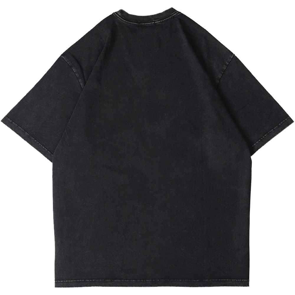 Men Gothic T-shirts Hip Hop Streetwear Dog Printed Punk Tops Summer Drop-Shoulder Sleeve Vintage Washed Oversized Short Sleeve