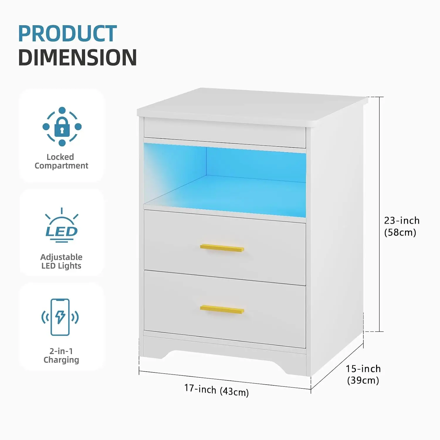 LED Nightstand with Gun Drawer & Charging Station & Auto Sensor, Customized