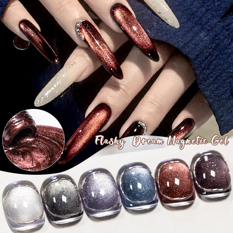 7 قطعة حلم مبهرج القط المغناطيسي هلام مسمار مجموعة طلاء الأظافر الترا تألق الزجاج حبة تأثير شبه دائم نقع قبالة UV هلام الورنيش مسمار الفن #2