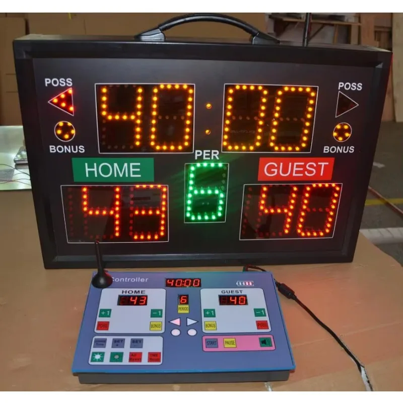 Customized outdoor LED basketball game scoreboard, displaying 24 seconds of data per second
