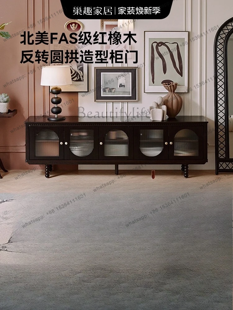 

French retro solid wood TV cabinet living room home storage locker