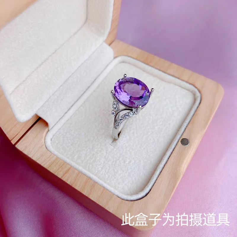 Natürlicher lila Amethyst-Quarz, verstellbarer Ring, 925er Silber, Damen-Amethyst, oval, klare Perle, 12 x 10 mm Schliff, facettierter wohlhabender Stein, AAAAA