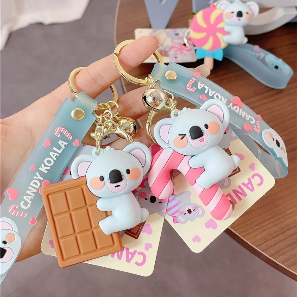 Cartoon Koala Bear Candy Couple Keychain Creative Trend Cute Girl Heart Soft Rubber Key Chain Pendant