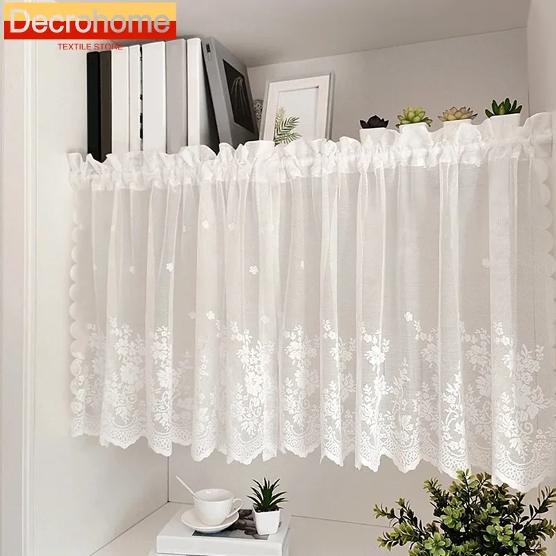 1pc Sweet Style White Tulle Curtains for Living Room BedroomLace Valance for The Window Rod Pocket Sheer Short Curtain