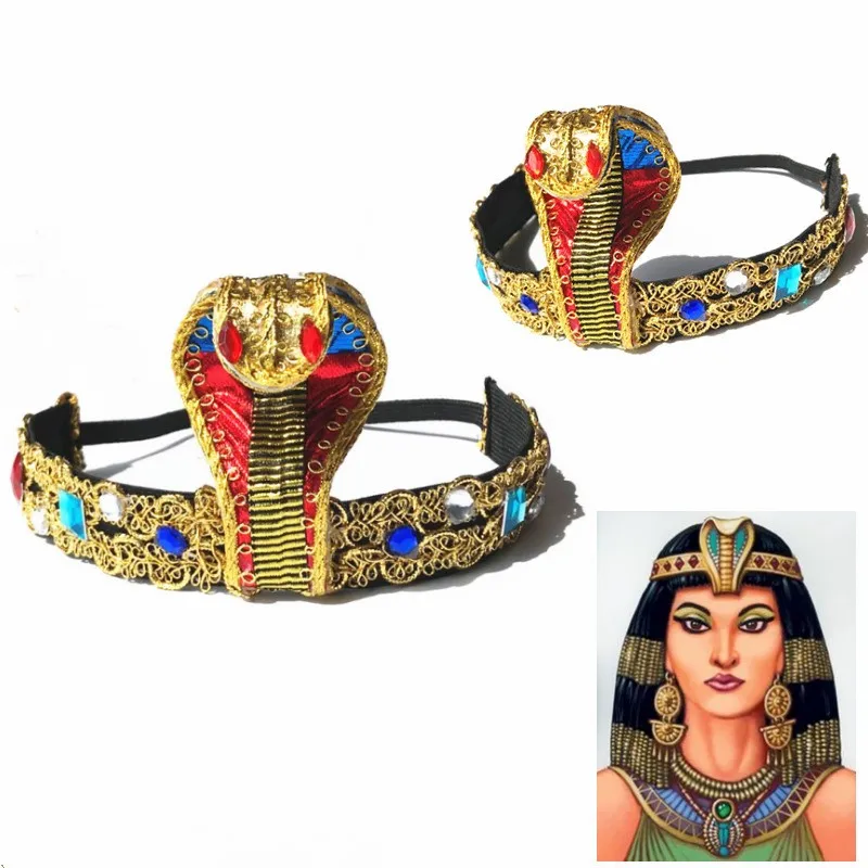 

Cleopatra Crown Golden Gem Snake Shaped Headgear Cosplay Egypt Queen Halloween Masquerade Dress up Props