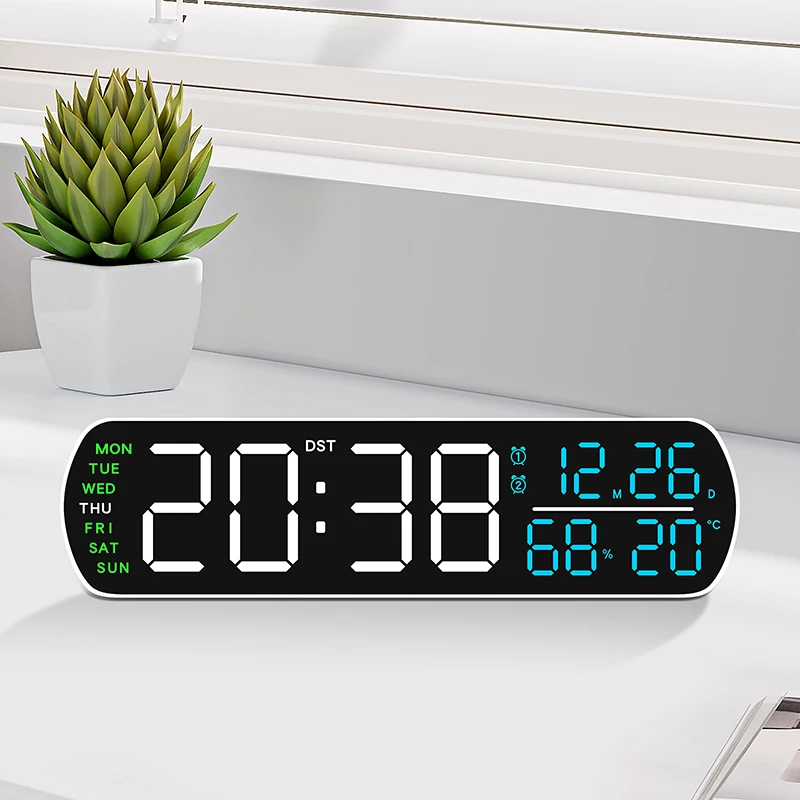 Digitaler Wecker TEMP Luftfeuchtigkeit Datum 2 Alarme Countdown-Timing DST Snooze Tischuhr Auto dimmbar 12/24 Stunden LED-Uhr für Dekor – Detail 6