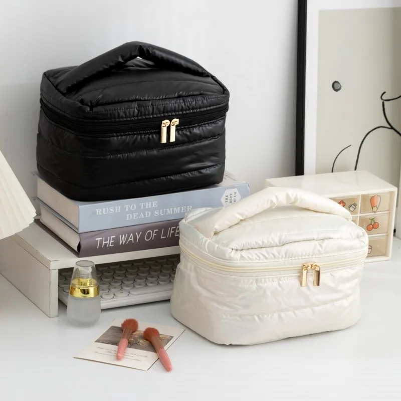 Elegant Ladies Square Zipper Toiletry Bag Large Capacity Waterproof Makeup Handbag Travel Women Cosmetic Toiletry Storage Pouch