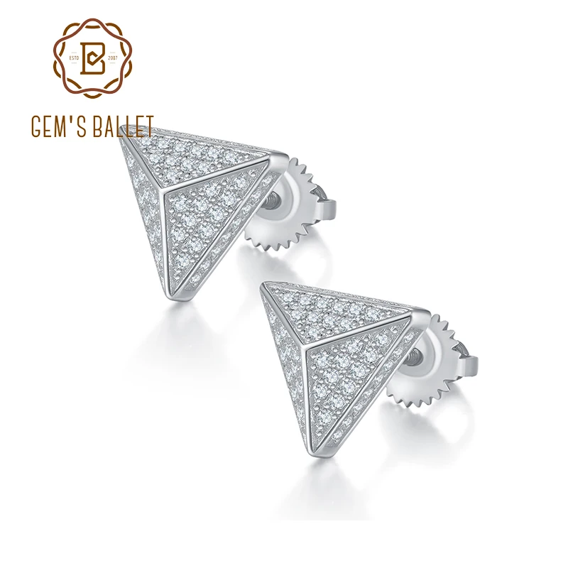 

Серьги-гвоздики GEM'S с имитацией под серебро, Муассанит треугольной формы с блестящими винтами на спине, украшения для мужчин в стиле хип-хоп