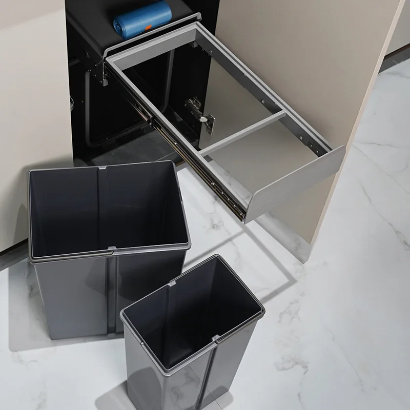 Cabinet embedded trash can, double bucket sorting trash can in sink cabinet