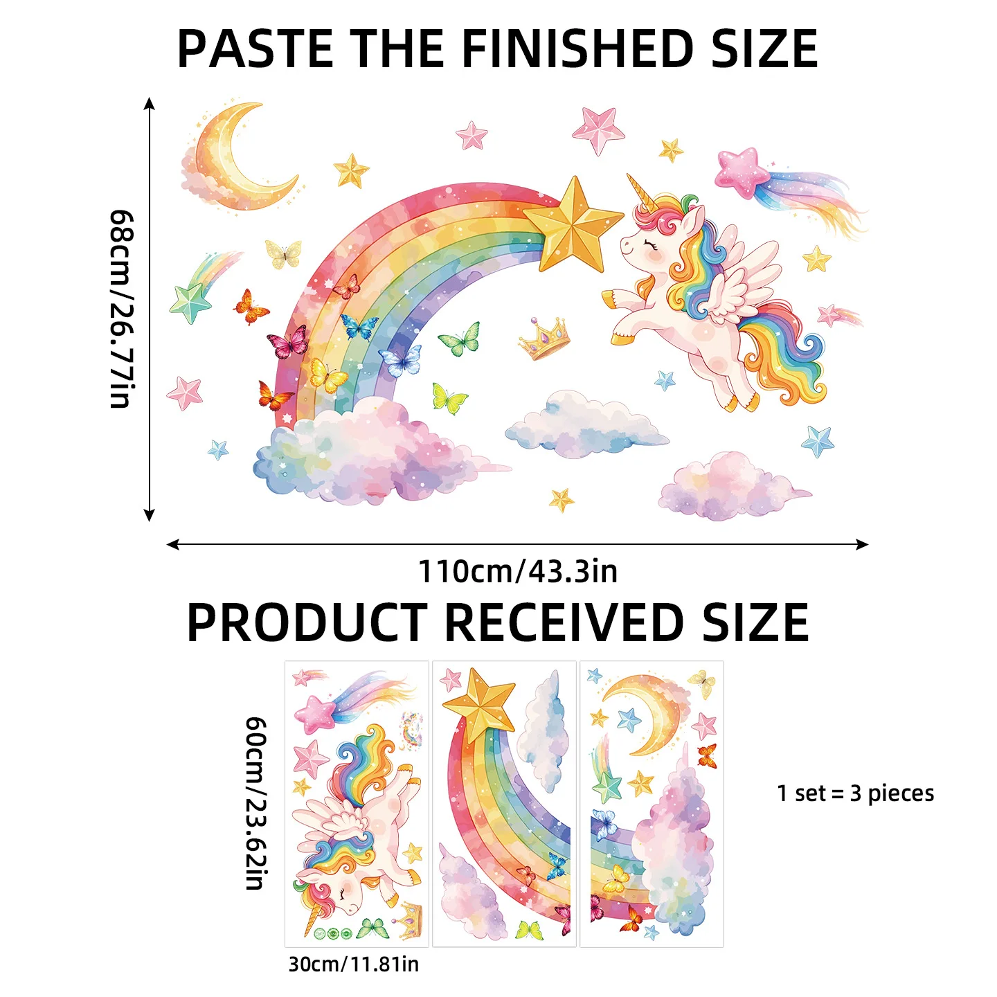 Unicorn Rainbow Butterfly Wall Stickers For Baby Room Decoration Kids Bedroom Sticker Adhesive Wallpaper Children's Room Decor