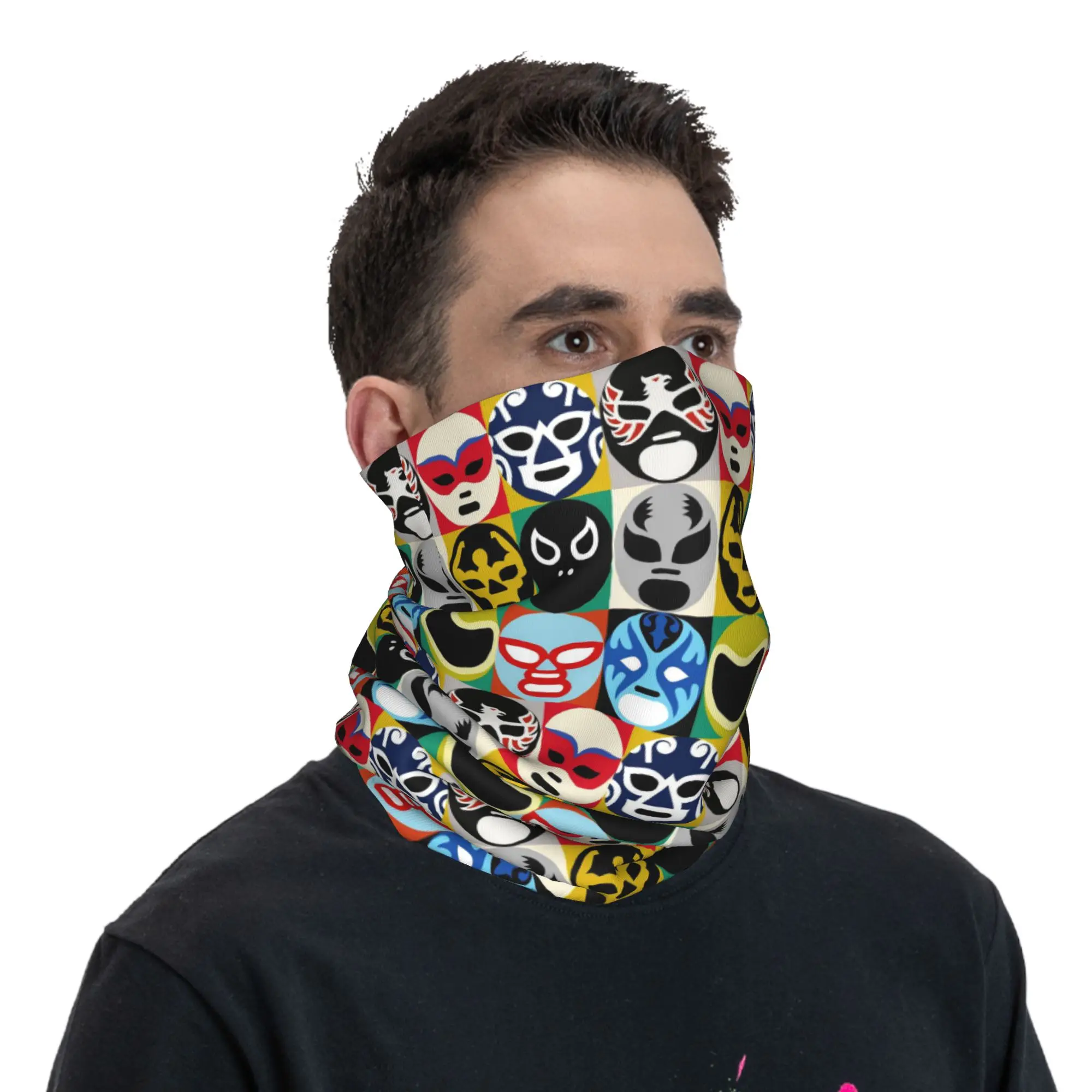 Colorful Mexican Wrestler Luchador Bandana Neck Cover Printed Face Scarf Headband Hiking Fishing for Men Women Adult Breathable