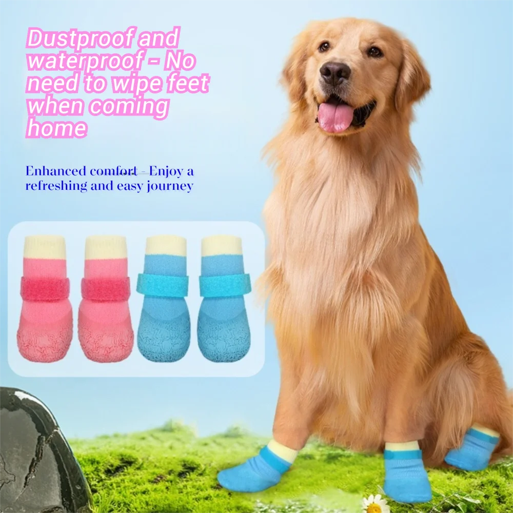 4Pcs/Set Portable Non-slip Dog Shoes Waterproof Anti-dirty P