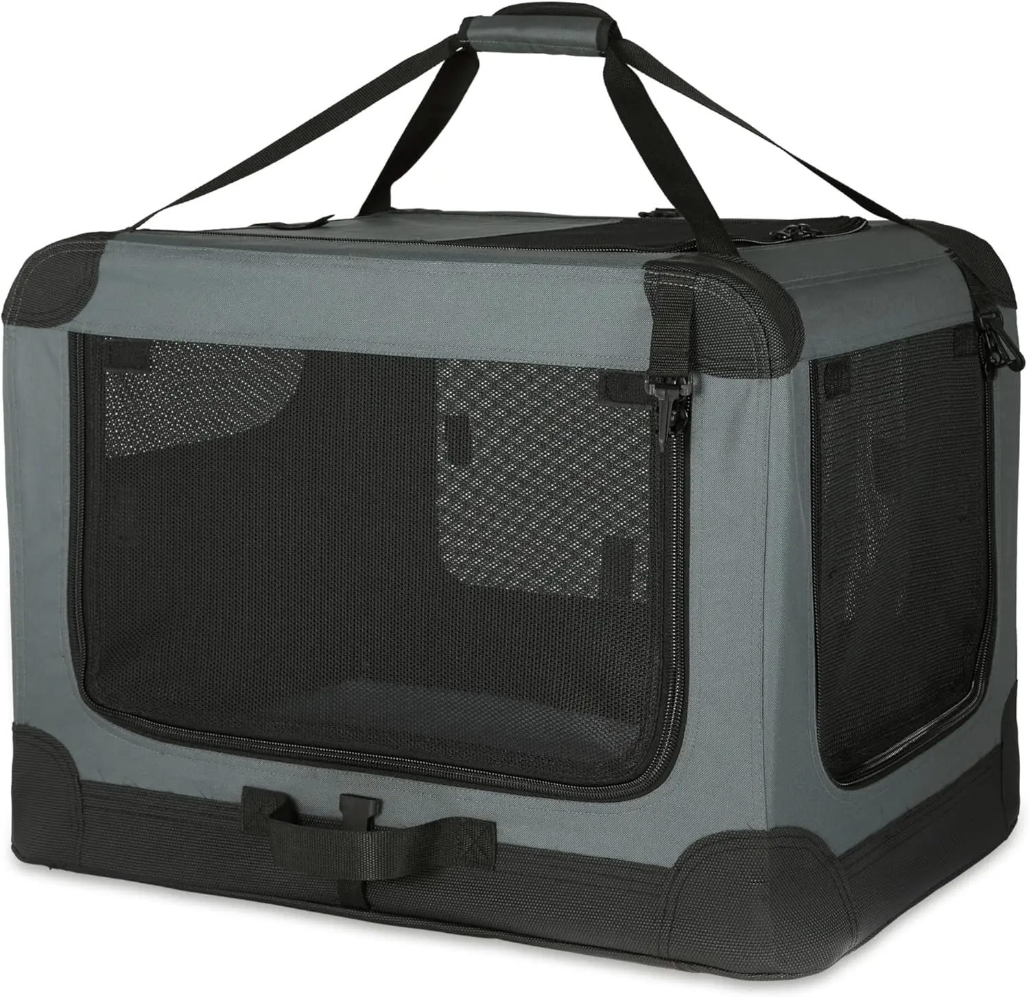 

4-Door Portable Soft-Sided Folding Travel Crate Kennel for Cats, Dogs & Small Animals, Grey, Size S 26x18x18 Inches