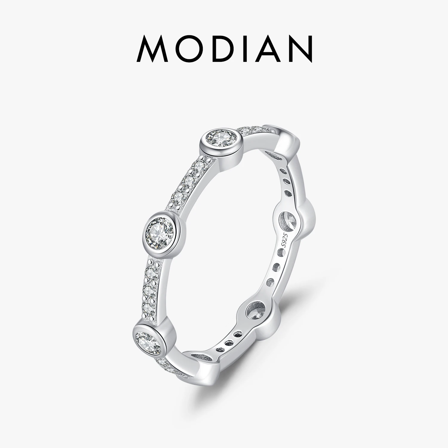 MODIAN Stackable Rings 925 Sterling Silver Fashion Sparkling Round Clear CZ Eternity Band Rings For Women Fine Jewelry