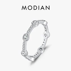 MODIAN Stackable Rings 925 Sterling Silver Fashion Sparkling Round Clear CZ Eternity Band Rings For Women Fine Jewelry