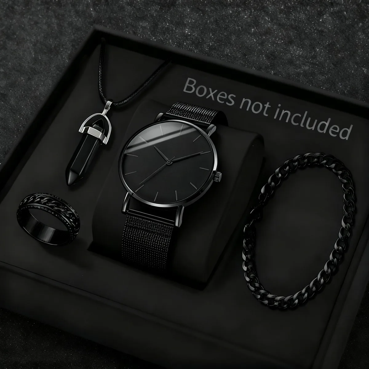 Conjunto de Relógios de Moda Masculinos com 4 Peças, Relógio de Pulso Quartz com Mostrador Simples para Homens (Sem Caixa)