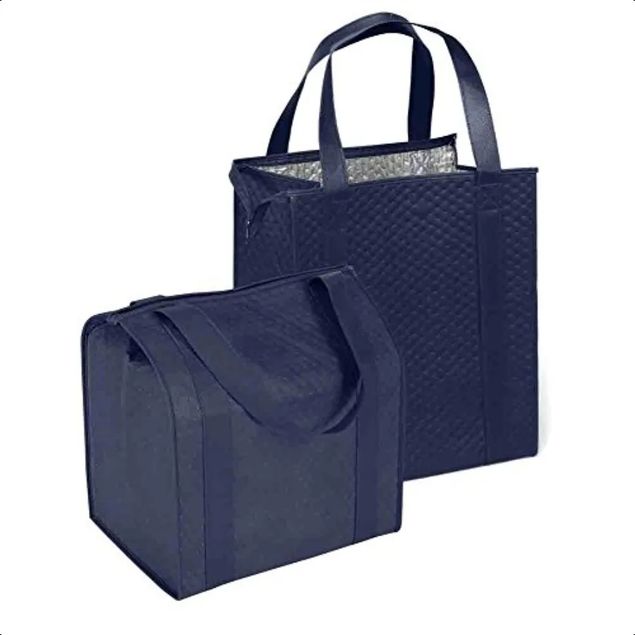 

Hannah Large Capacity Heavy Duty Insulated Smart Shopping Bag Strong Reusable Grocery Tote 2 Pack Navy