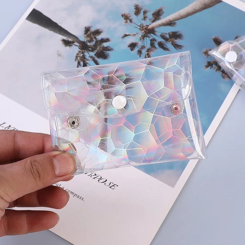 トラベルウォレット プラスチックコイン財布 プラスチック収納袋 ポータブルPVCレーザーウォレット バッグオーガナイザー用 日常使用 旅行用