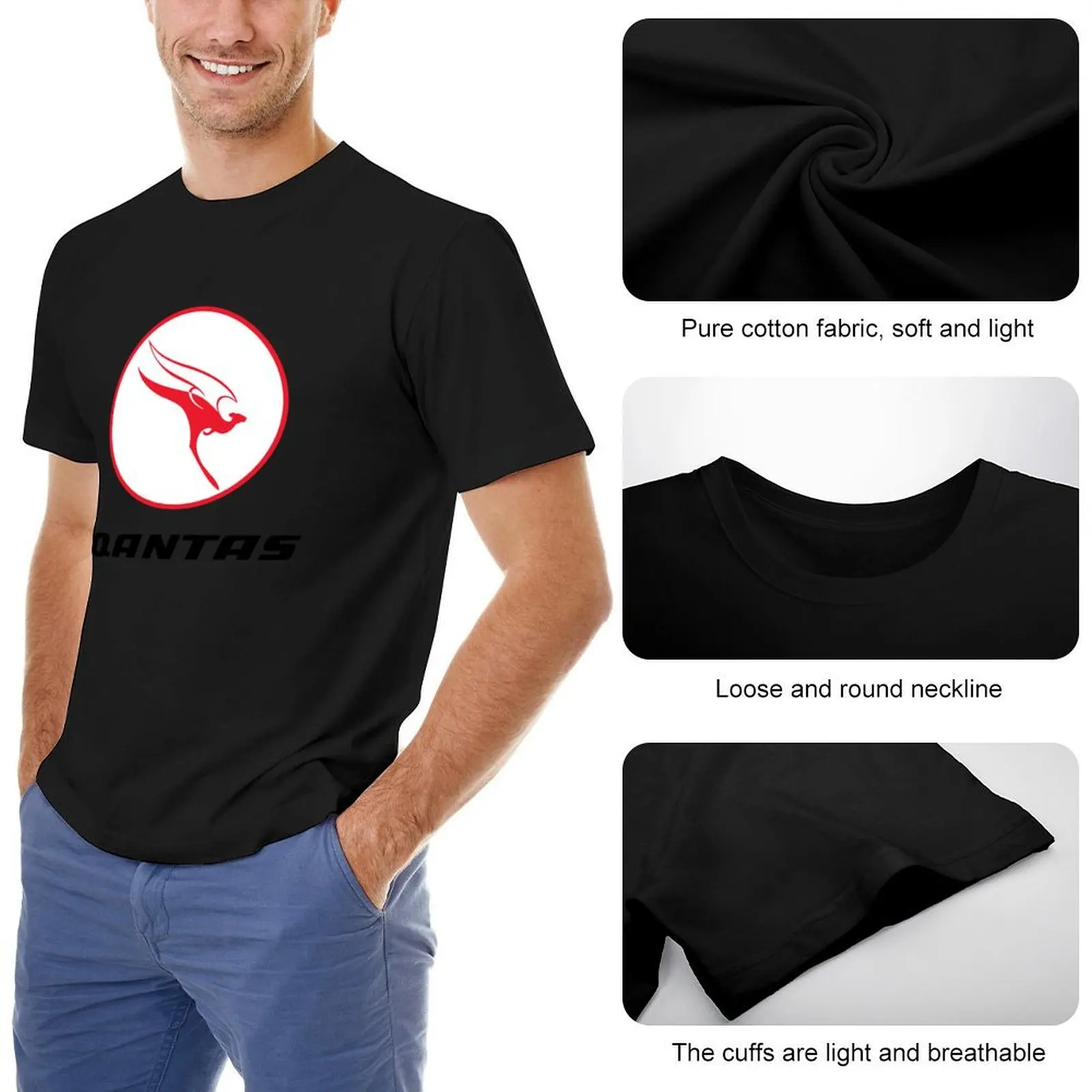 Qantas - 1968-1984 Livery/شعار تي شيرت تيز قميص الانمي القطن الجرافيك تيز الملابس الجمالية قمصان الرجال