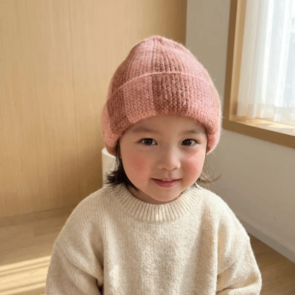 Lovely Patchwork Striped Beanie Hat Color Blocked Thick Knitted Cap Watermelon Hat Soft Children Warm Hat Boys