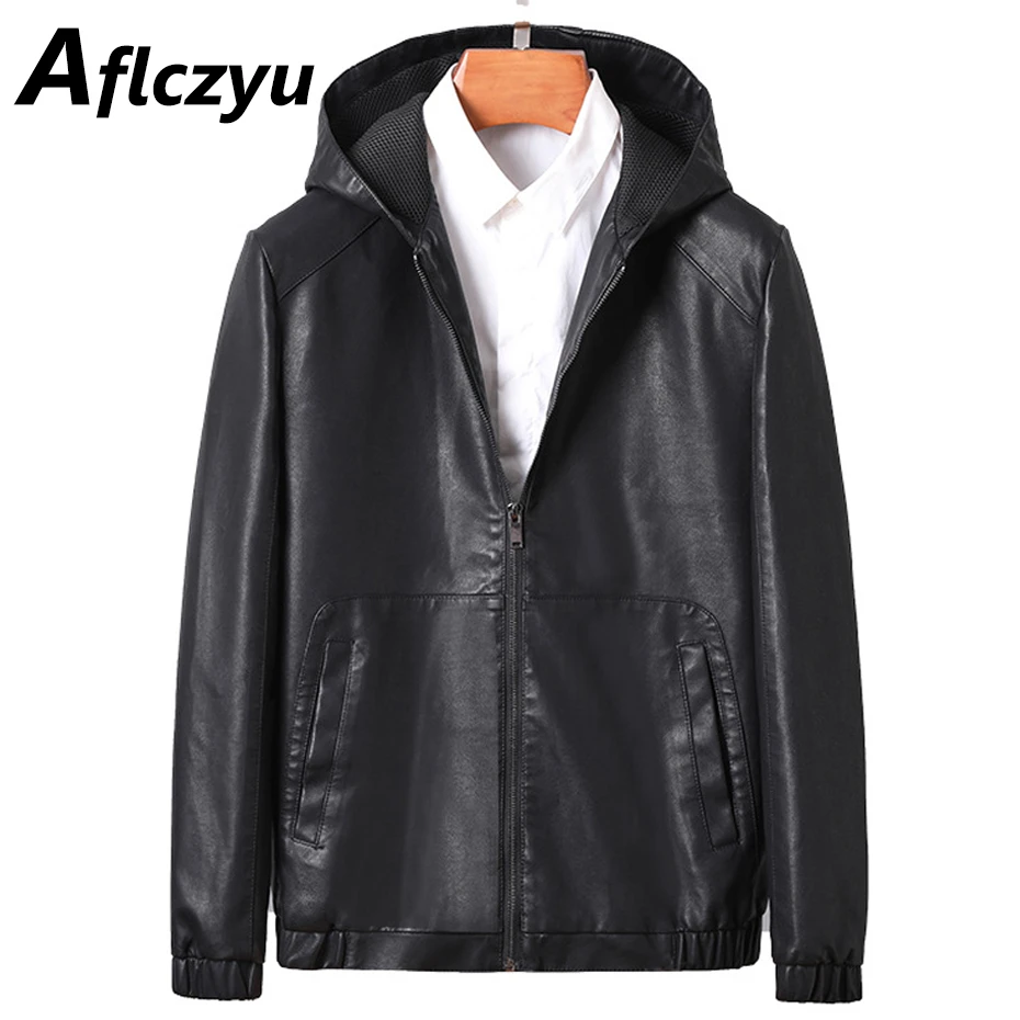 

Hooded PU Jacket Men Motorcycle Biker Jackets Coat Fashion Casual PU Coats Male Hooded Jacket Outdoor Outerwear