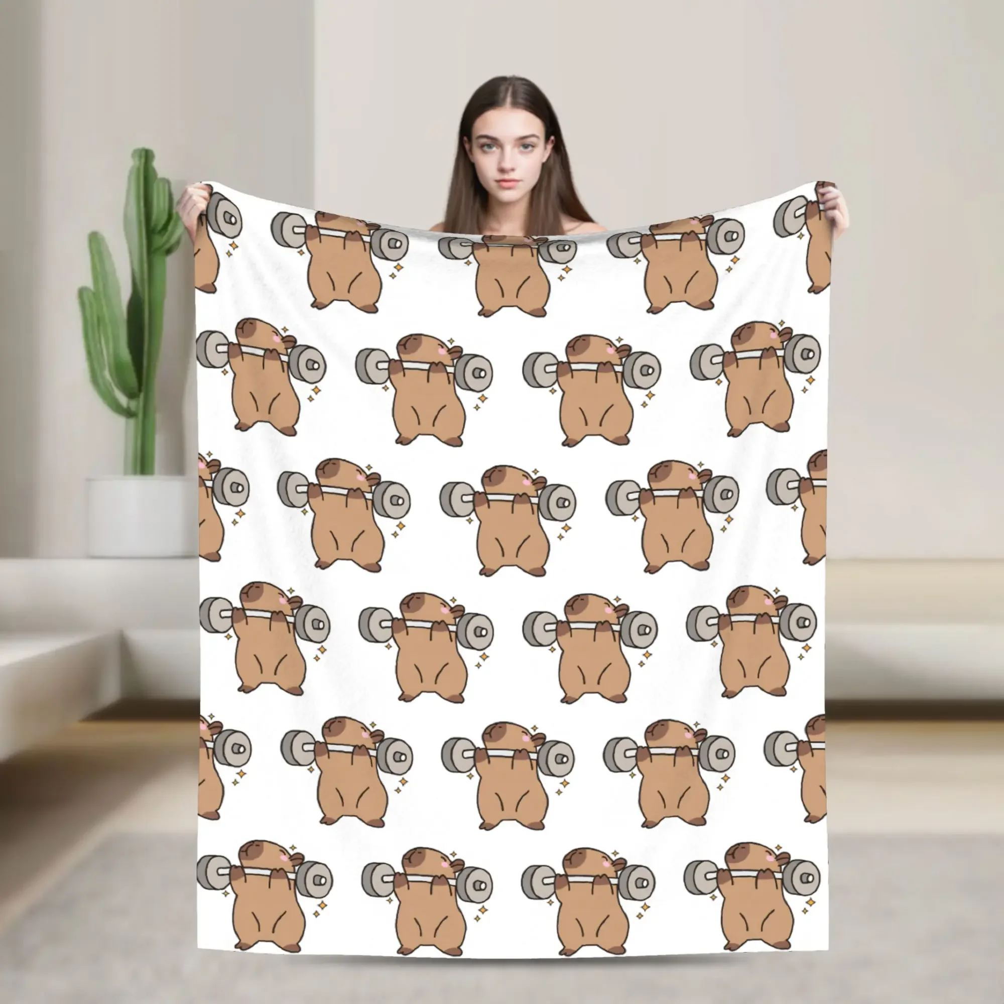

Capybara Gym Flannel Throw Blanket Breathable and Soft for Home Use in Summer