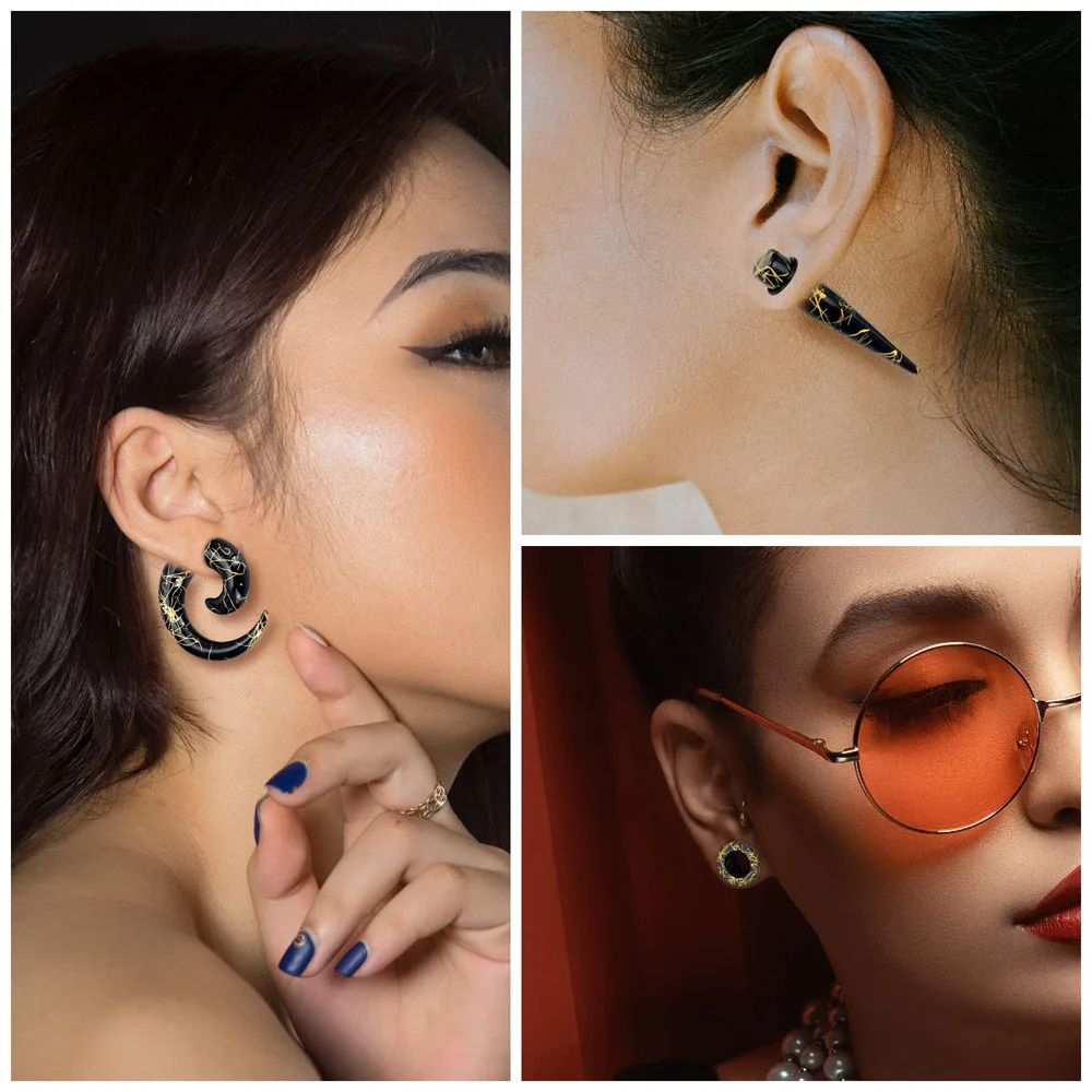 2pcs/6pcs Black Acrylic Ear Stretching Kit Tapers Tunnels Spiral Expander Set Ear Piercing Starter Gauges Body Jewelry 3-12mm