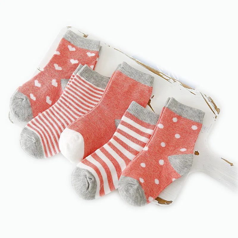 

5 Pairs/lot Cartoon Warm Stripe Dots Fashion School Socks Autumn Winter 0 to 6 Years Kids Soft Cotton Socks Boy Girl Baby Cute