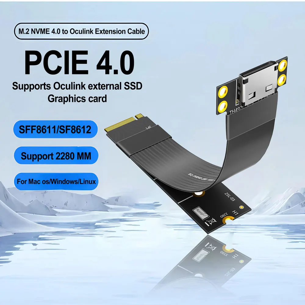 

Удлинительный кабель M.2 NVME — Oculink 4i PCIe 4.0 SSD Видеокарта SFF-8611/8612 — адаптер M.2 Key M для Mac os Windows Linux
