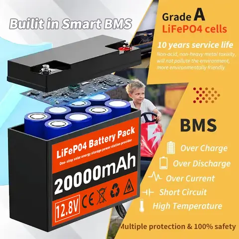 12V 배터리 20Ah LiFePo4 배터리 리튬 철 인산염 12V LiFePo4 충전식 배터리 키즈 스쿠터 보트 모터 세금 무료