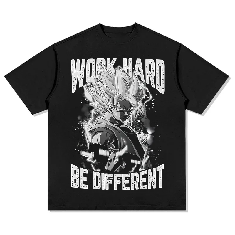 

Dragon Ball Super Saiyan Wukong WORK HARD BE DIFFERENT Printed Cotton T-shirt for Men and Women Summer Fashion Casual T-shirt