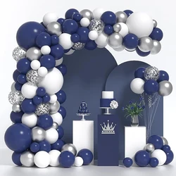 Kit d'arche de guirxiété de ballons en latex avec confettis, bleu marine, blanc et argent, mariage de remise des diplômes, fête d'anniversaire pour enfants, décor de fête préChristophe