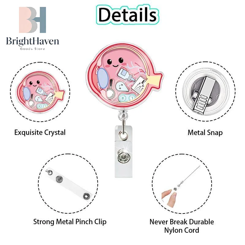 1Pcs 2026 New Design Shaker Acrylic Anime Human Organ Retractable Doctor ID Card Holder Nurse Badge Reel Alligator Clip B.H