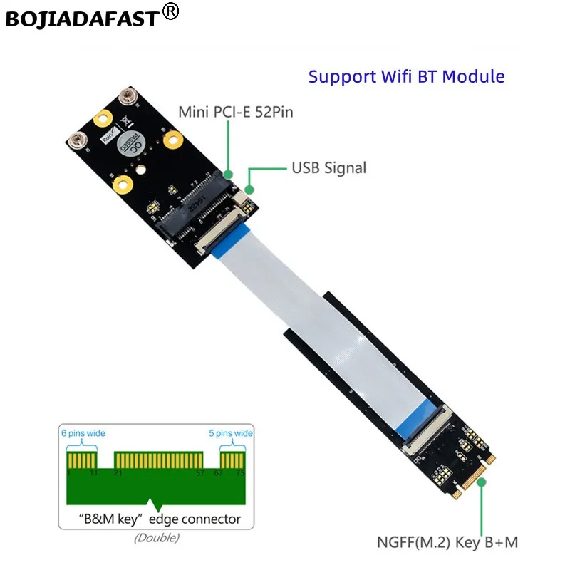 

Интерфейс M.2 NGFF Key B + M для беспроводной адаптера Mini PCI-E MPCIe + гибкий кабель FPC для модуля Intel AX200 AX210 Wifi BT