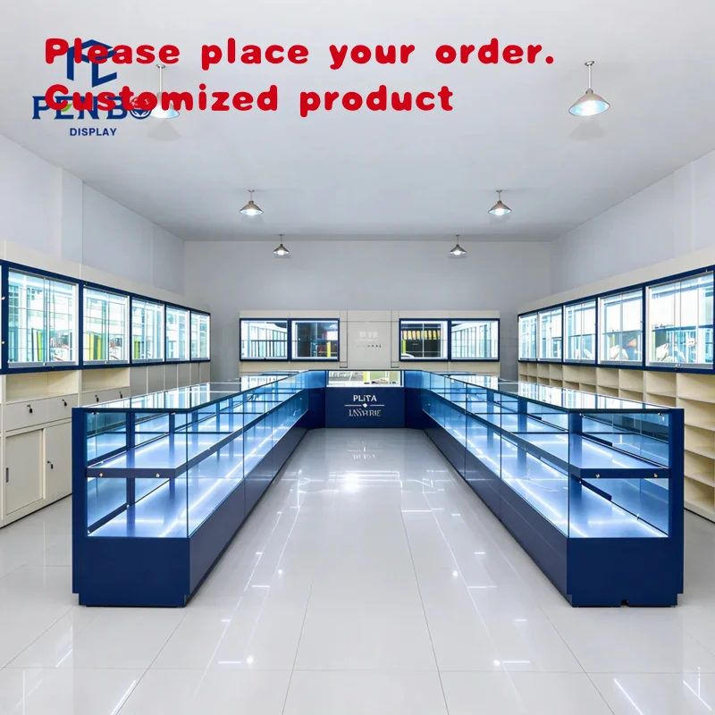 custom.Jewelry Store Glass Showcase Fixtures With Display Counters Wall Cabinets Island Furniture and Commercial Interior Design