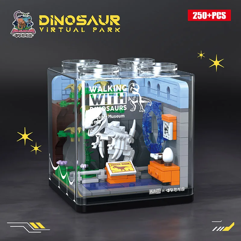 Jurassic Dinosaur World MOC Dino Park Mini Size Building Blocks Sets With Dust Cover Dino Research Institute Bricks Toys Gifts