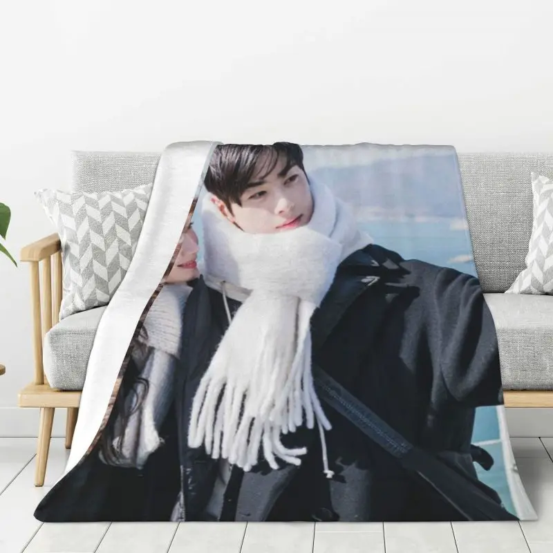 Custom True Beauty Cha EunWoo Blankets Warm Flannel Throw Blanket for Home Bedroom Sofa