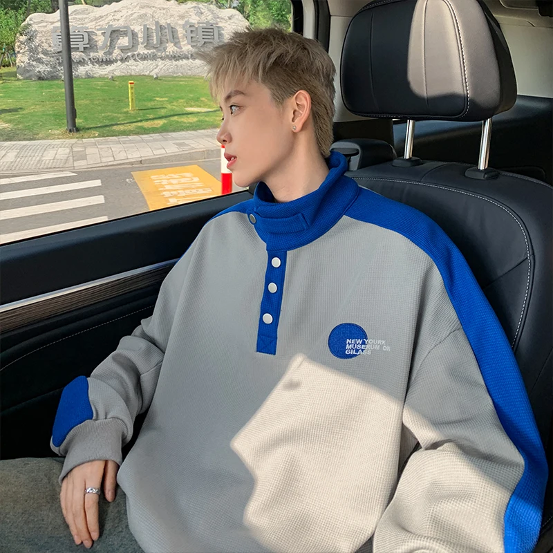 

Мужская повседневная толстовка оверсайз с круглым вырезом, осенняя, плотная, с цветными блоками, с принтом, антибактериальная, в уличном стиле