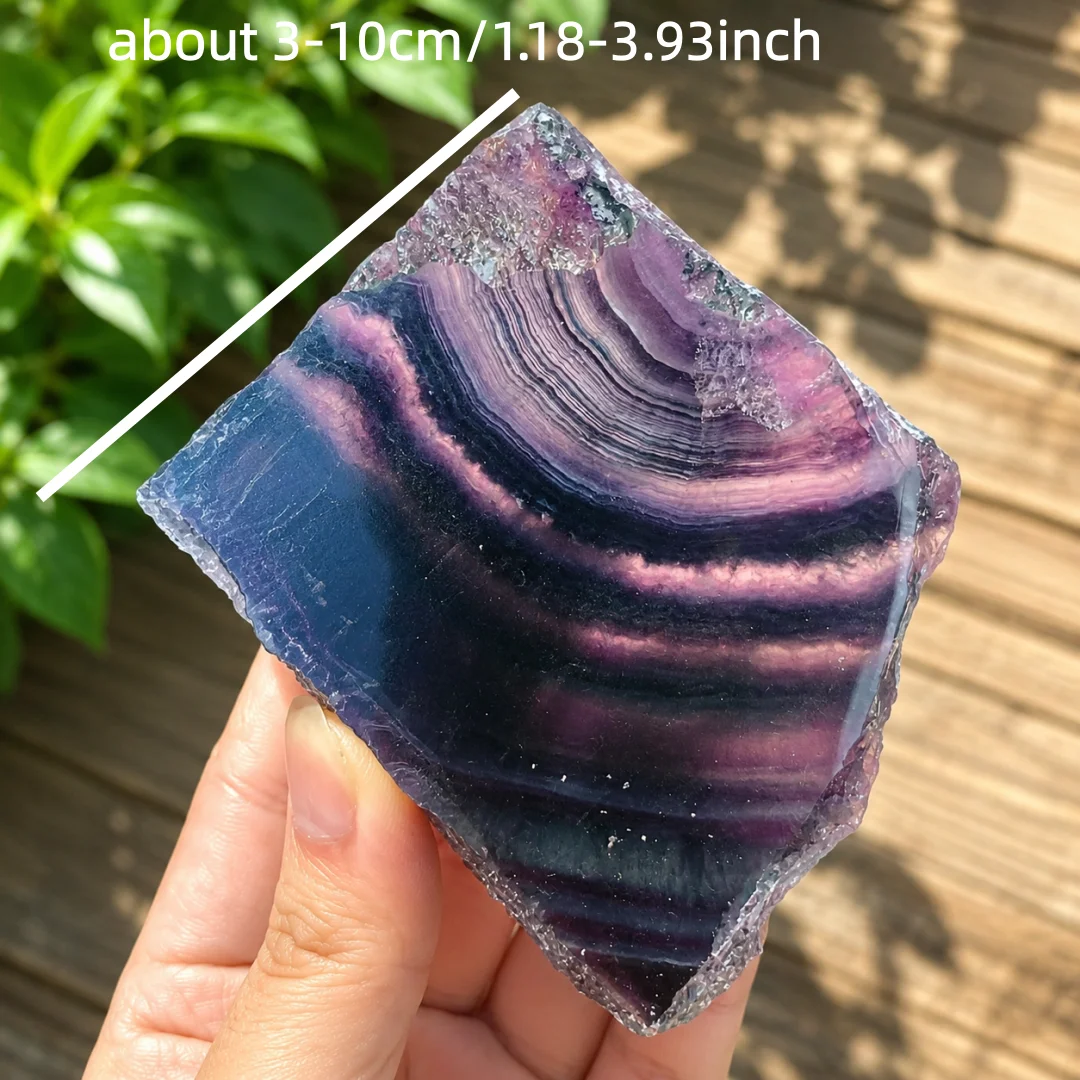 Natural Rainbow Fluorite Slab Double Side Polished Multicolor Banded Crystal Slice Home Decor Collectible Gift