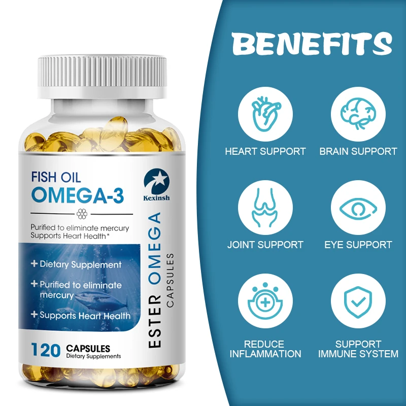 Kexinsh Omega 3 Fish Oil Capsules  Rich In DHA And EPA Improve Bad Mood Relieve Stress Strengthen Brain Improve Intelligence