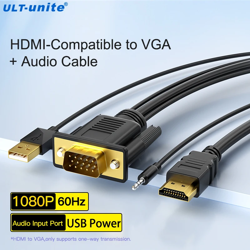 HDMI-Compatible to VGA Cable HDMI to VGA Cord Converter Cable for Computer, Desktop, Laptop, PC, Monitor, Projector, HDTV