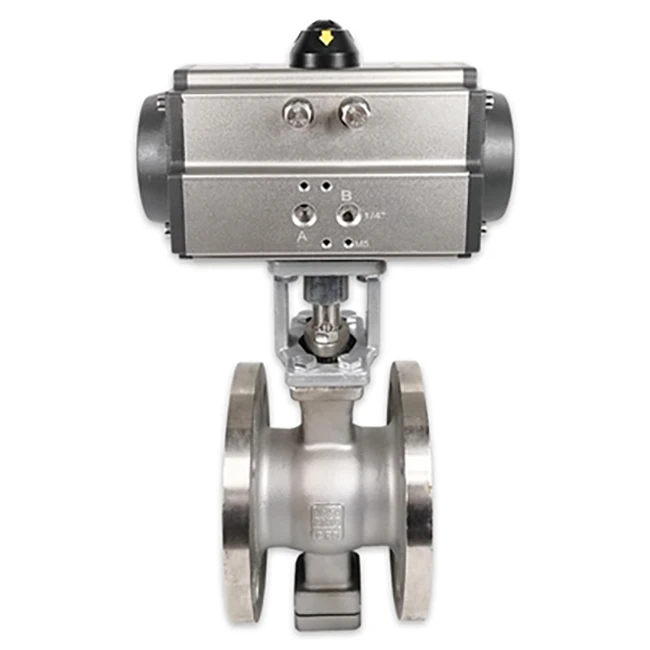 Good price Pneumatic V-type stainless steel metal hard-sealed paper slurry special cast steel flange quick-opening ball valve