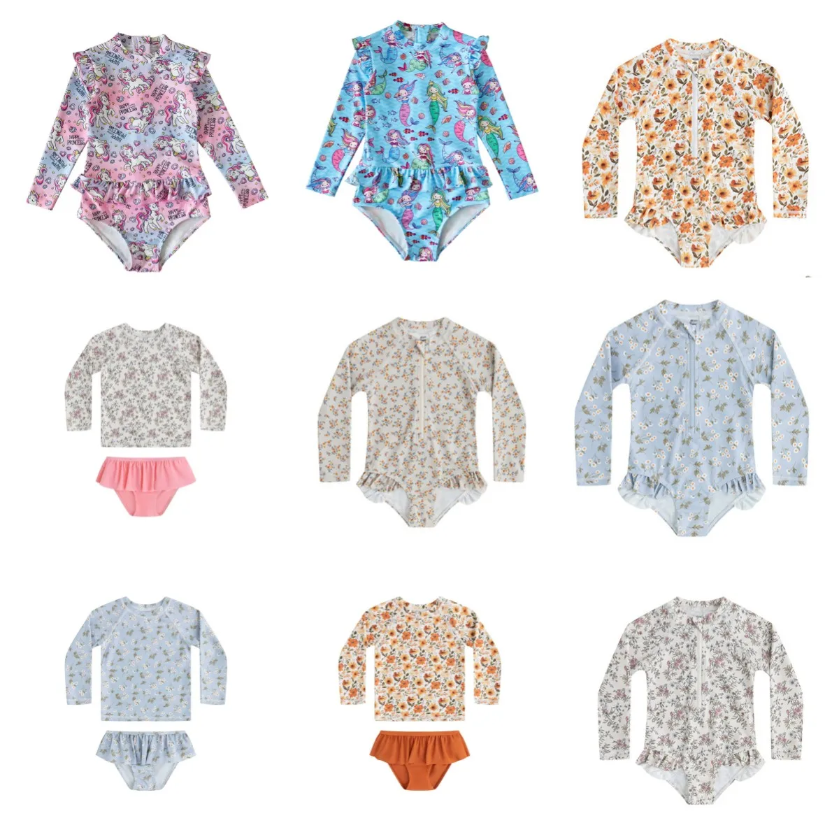 

Новинка лета 2026: Детский купальник для малышей с длинным рукавом, цельный, с милым цветочным принтом, для плавания