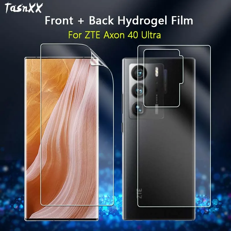 2 in 1 Front / Back Screen Protector For ZTE Axon 40 Pro Ultra Clear Slim Full Coverage Soft Repairable Hydrogel Film -Not Glass