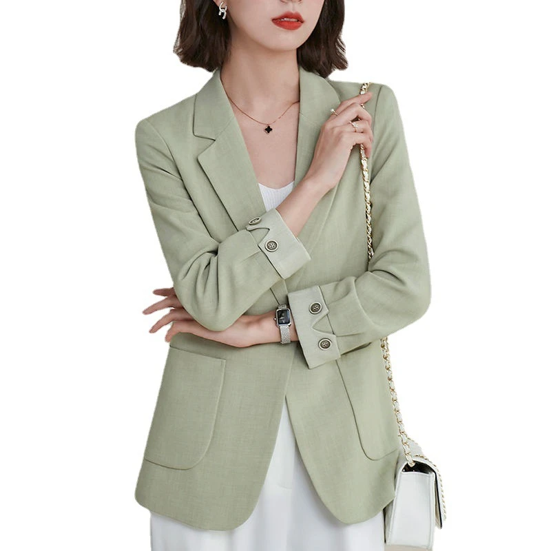 

High Quality Short Women's Suit Jacket Spring Autumn 2022 New One Button Solid Pocket Temperament Slim Suit Coats Female Tops