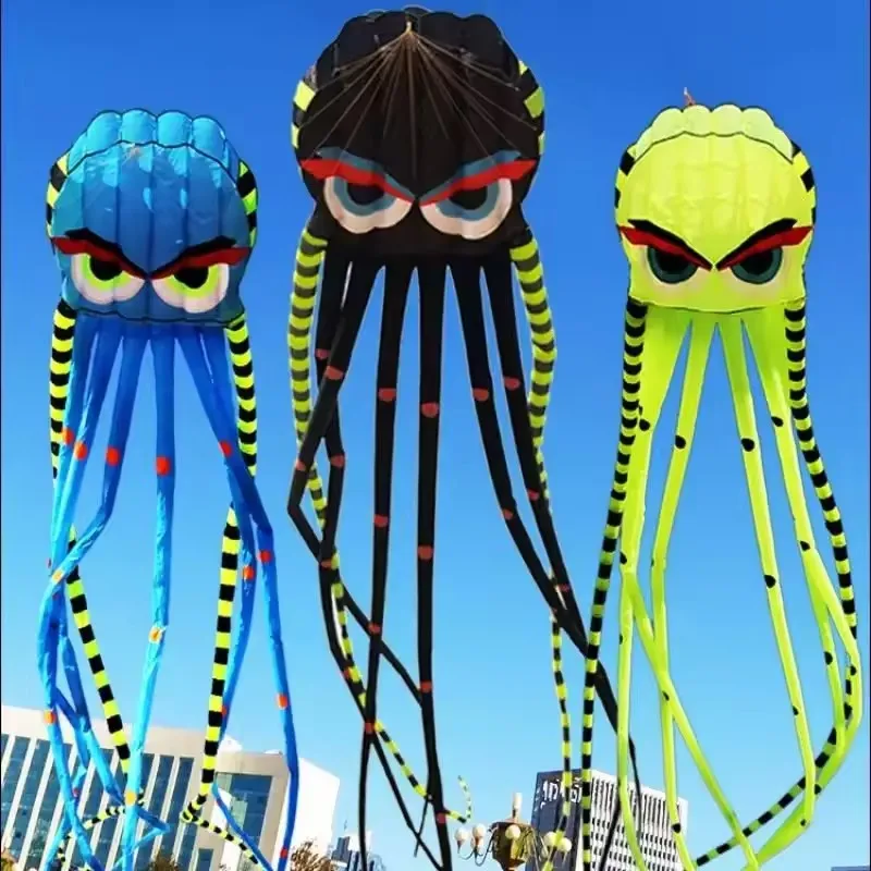3D 8M Octopus Kite Four-colors Large Animal Soft Kite Outdoor Inflatabls Adult Kites Easy To Fly Nylon Tear Resistant