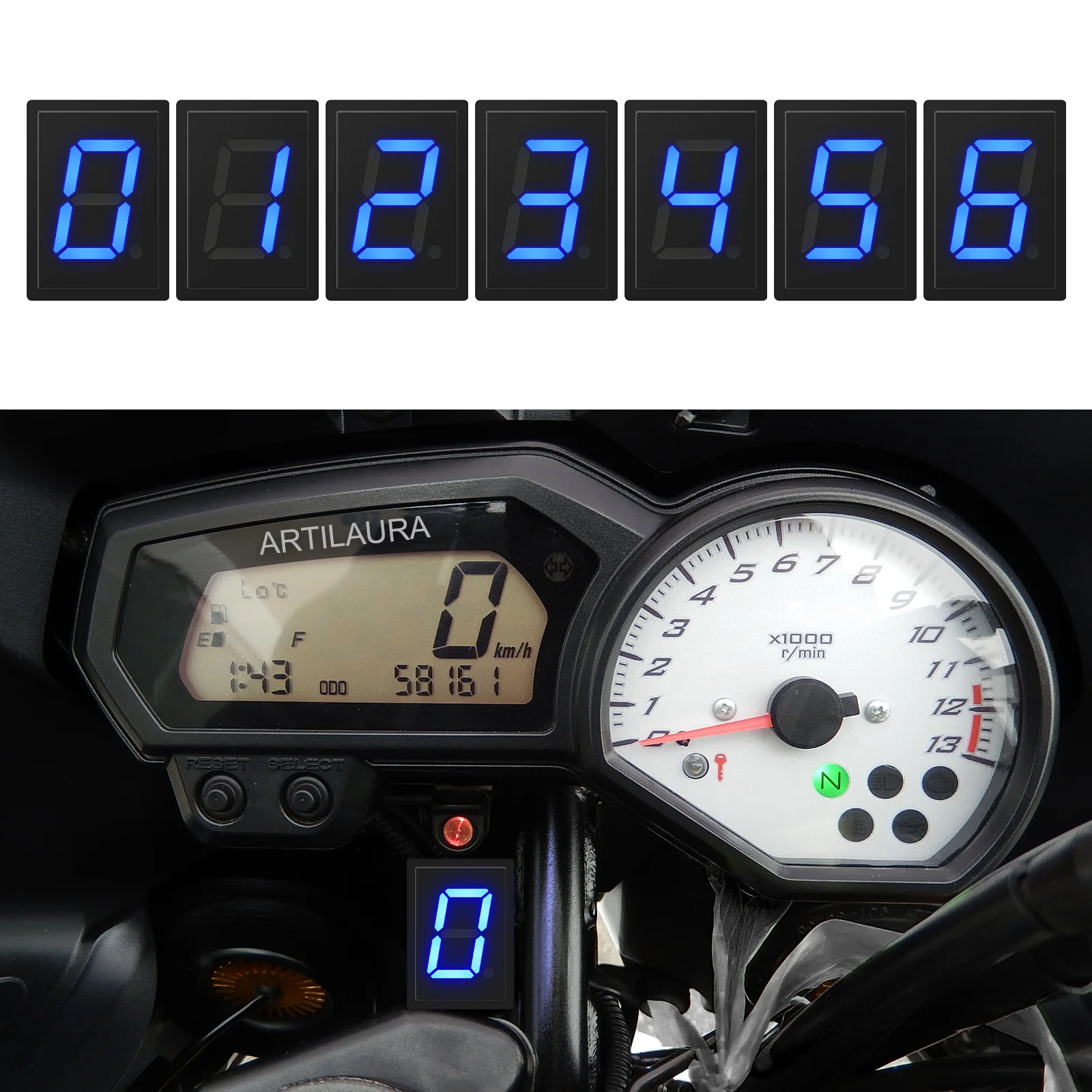 N Blue LED Light 6 Speed Displ - Motorcycle Gear Blue recension och pris