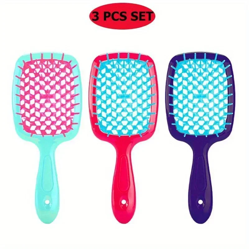 3 PCS Detangling Hair Brushes: Scalp Massage Comb,Salon-Grade Tools for Normal Hair Types - ABS Handles&Plastic Brush Heads view 2