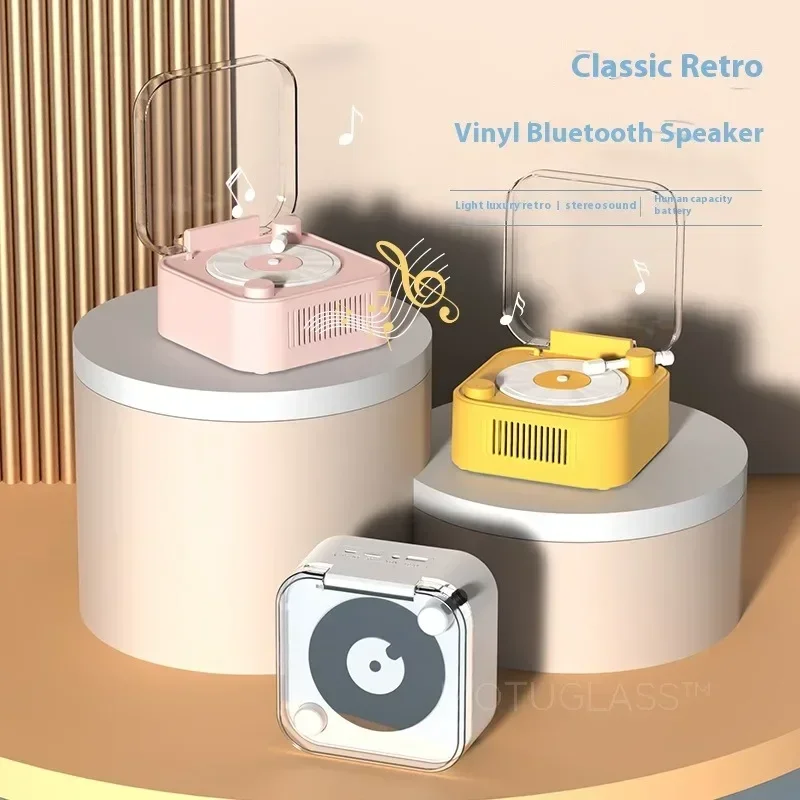 Retro Style Bluetooth Speaker Wireless Mini Turntable Portable Record Player Desktop Decor Gift for Music Fans