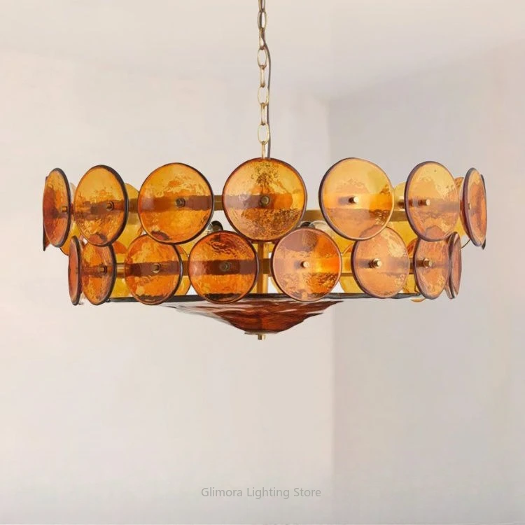 

French retro design brown glass living room light 2024 new American simple bedroom light luxury dining room chandelier
